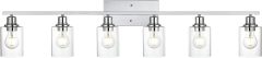 VINLUZ 6 luces de tocador de baño en acabado cromado con pantalla de vidrio cilíndrico transparente, Caja dañada, 2-3, 99999900202098